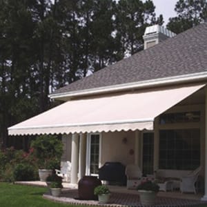 retractable awning covering a residential patio