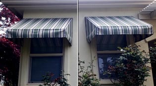 Residential awning to shade windows, striped fabric. 10