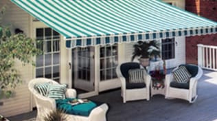 Retractable awning for residential patio.