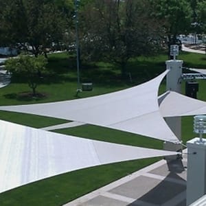 Shade sails shading a hotel patio