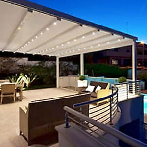 retractable pergola, residential backyard