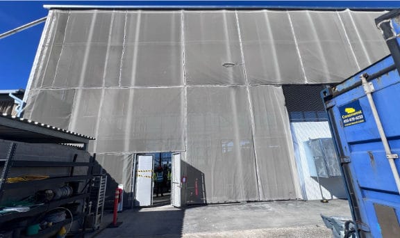 Commercial building with old covers