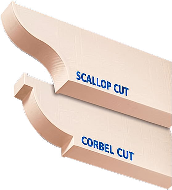 scallop cut, corbel cut examples